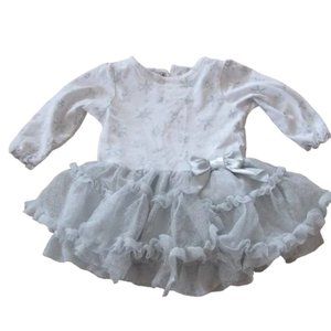 Baby Glam Tulle Dress Onesie‎ Girls Size 6M Silver White Long Sleeve Snowflakes